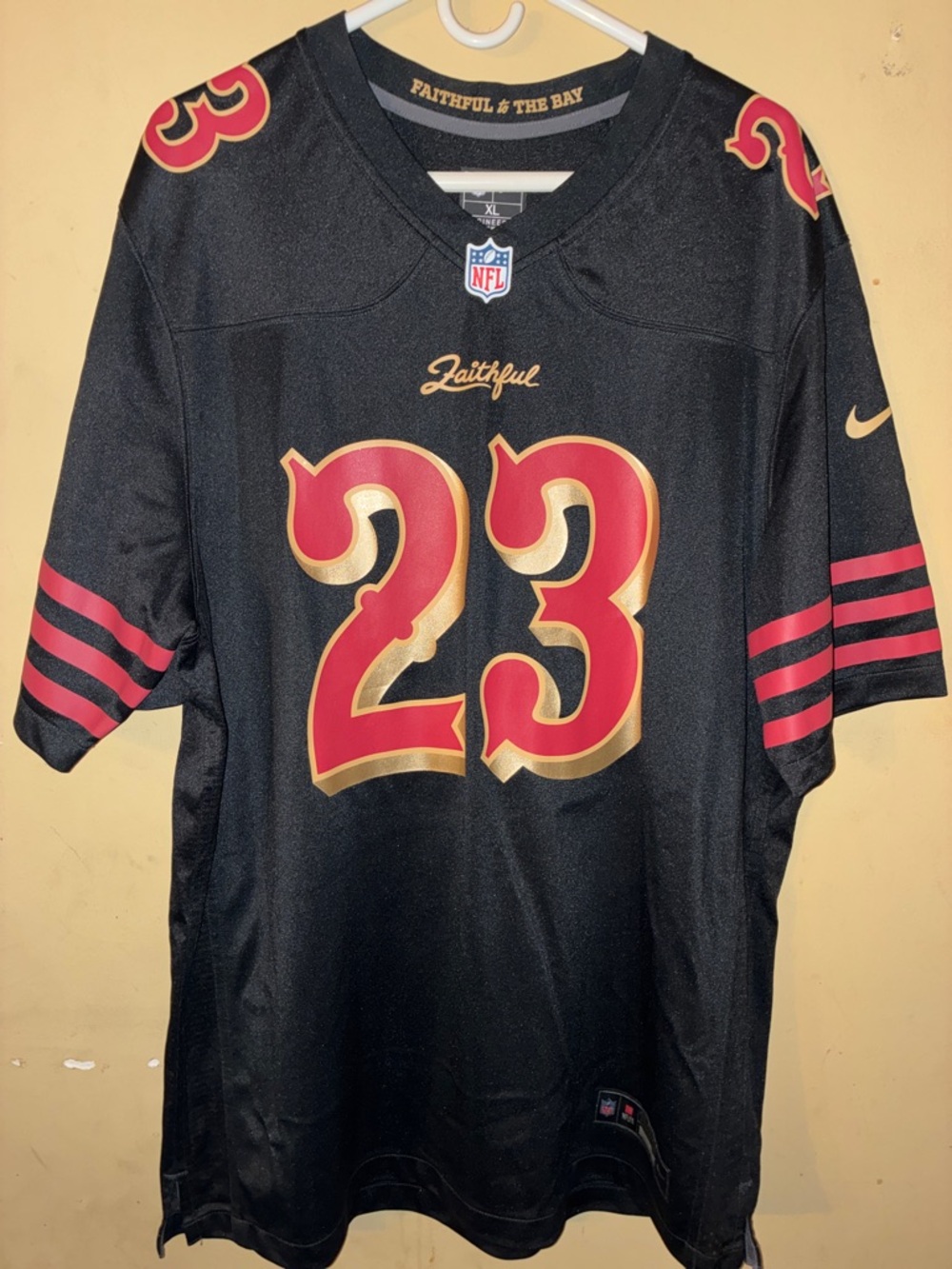 Nike Black McCaffrey #23 Jersey with Red & Gold Accents